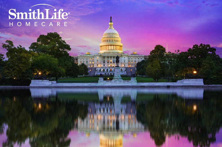 Capitol in Washington DC with a SmithLife Homecare logo
