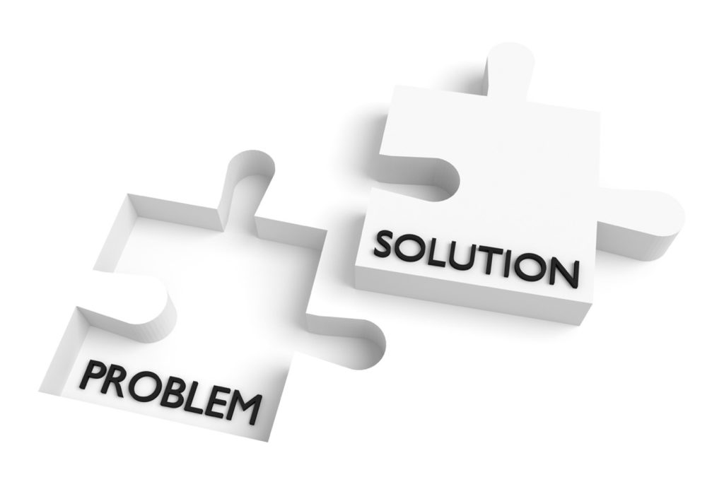 Puzzle pieces with problem and solution