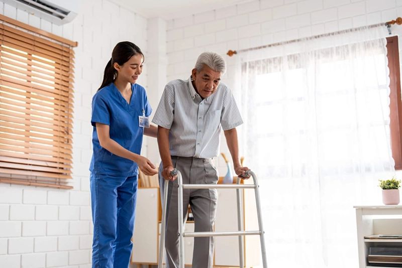 A nurse assists an elderly in Rockville, MD, showing support for seniors daily living activities