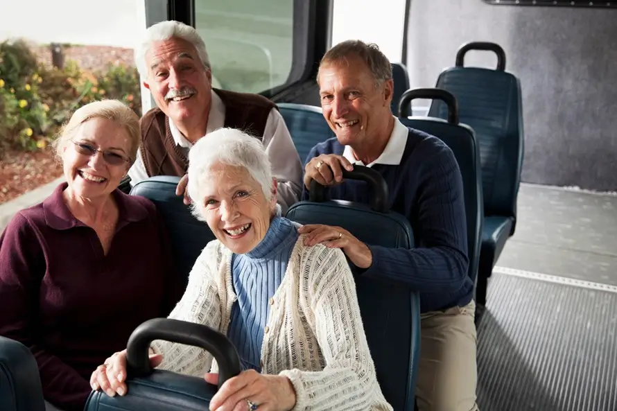 Maryland older adults traveling in a shuttle bus